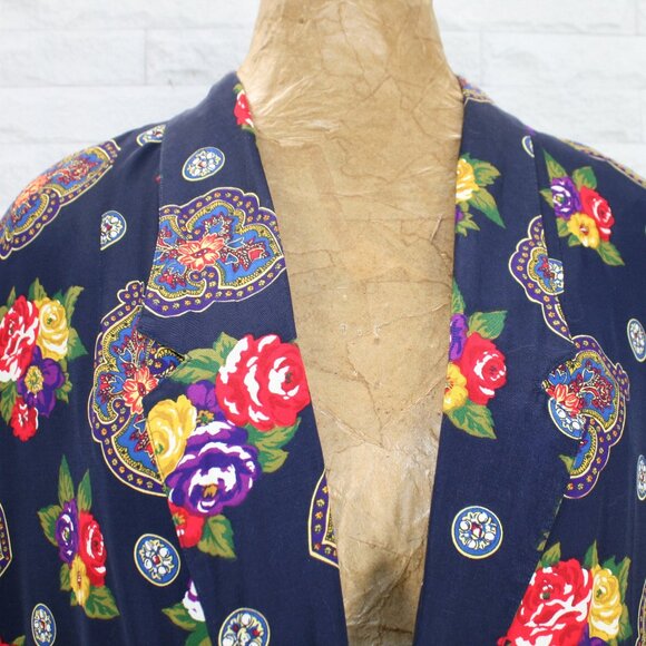 VINTAGE NORTON MCNAUGHTON Floral Mandala Oversized Boxy Blue Jacket Size 12 - Picture 2 of 14